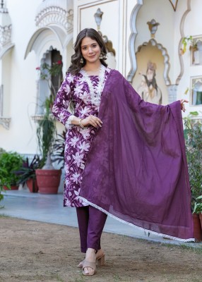 BKApparels Floral Print Kurta, Trouser/Pant & Dupatta Set