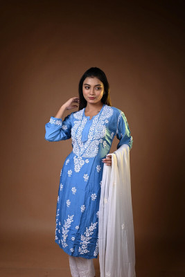 MALKIAT Embroidered Kurta, Trouser/Pant & Dupatta Set