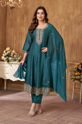 Vedant Vastram Embroidered Kurta, Churidar & Dupatta Set