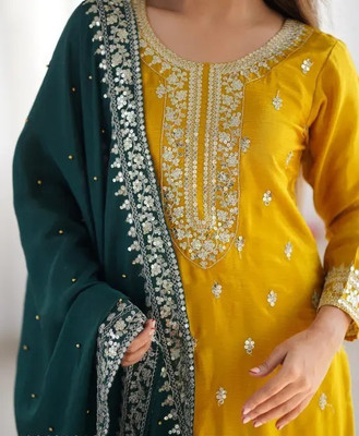 TILKI Embroidered Kurta, Palazzo & Dupatta Set