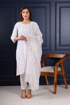 Fems Embroidered Kurta, Trouser/Pant & Dupatta Set