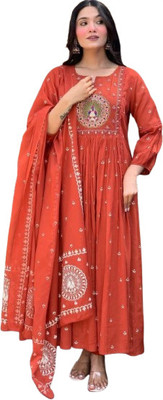 Aether Fashion Women Solid Anarkali Kurta(Orange)