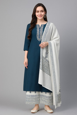 irtiqa Embroidered Kurta, Palazzo & Dupatta Set