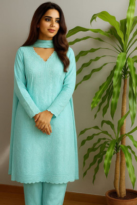 TRIVORA Embroidered Kurta, Trouser/Pant & Dupatta Set