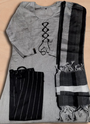 Shahbazcreation Striped Kurta, Trouser/Pant & Dupatta Set