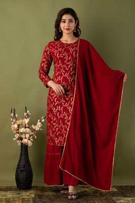 HKBDFAB Self Design Kurta, Palazzo & Dupatta Set
