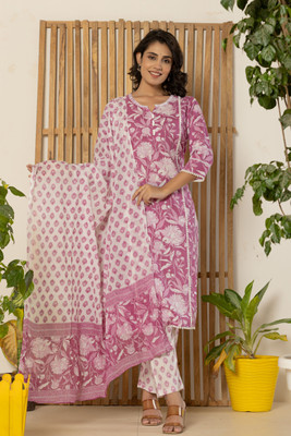 KRATI CREATIONS Floral Print Kurta, Trouser/Pant & Dupatta Set