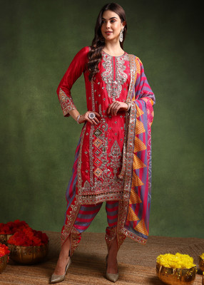 Tasrika Embroidered Kurta, Dhoti Pant & Dupatta Set