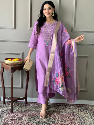 LOFTYFASHION Embroidered Kurta, Palazzo & Dupatta Set