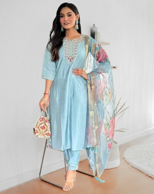 Psfashion Embroidered Kurta, Trouser/Pant & Dupatta Set