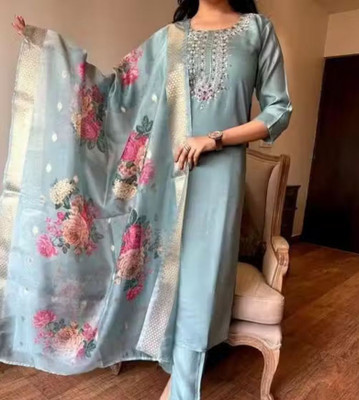 Shyam Creation Embroidered Kurta, Trouser/Pant & Dupatta Set