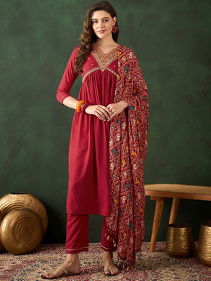 Sangria Embroidered Kurta, Trouser/Pant & Dupatta Set