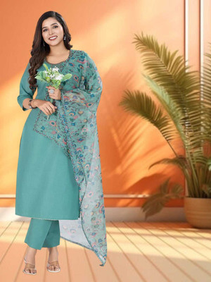 RAS RANI Embroidered Kurta, Churidar & Dupatta Set