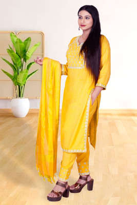 SABRANG MIX & MATCH Embroidered Kurta, Trouser/Pant & Dupatta Set