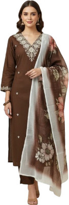 divinedrapess Embroidered Kurta, Churidar & Dupatta Set