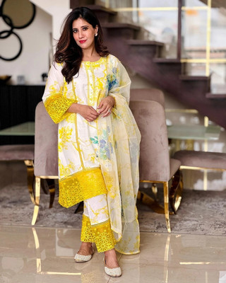 Royal Export Embroidered, Floral Print Kurta, Trouser/Pant & Dupatta Set