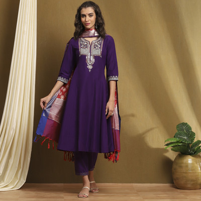 BIBA Embroidered Kurta, Trouser/Pant & Dupatta Set