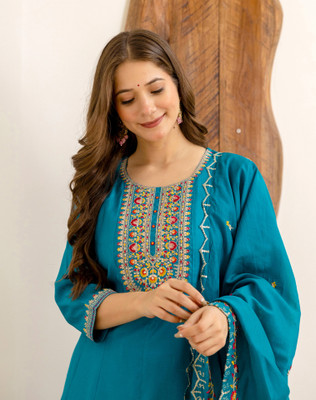 Tasrika Embroidered, Embellished Anarkali Kurta, Bottom & Dupatta Set