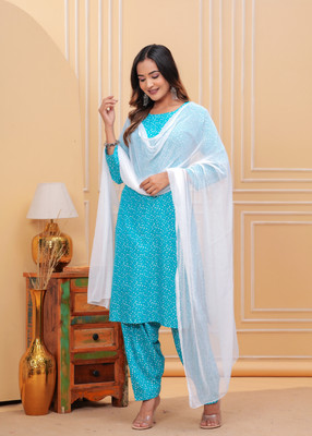 AAKASH Printed Kurta, Patiala & Dupatta Set