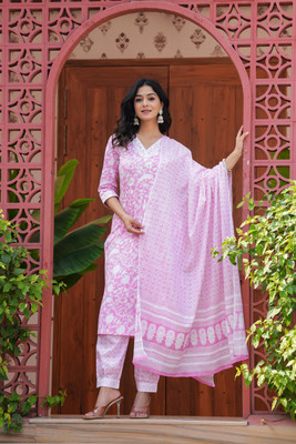 Rani Prints Floral Print Kurta, Trouser/Pant & Dupatta Set