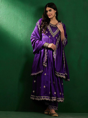 Parnavi Embroidered Kurta, Trouser/Pant & Dupatta Set