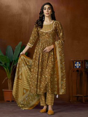 Tasrika Printed, Floral Print Anarkali Kurta, Bottom & Dupatta Set