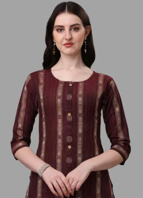 Stylesh Women Checkered A-line Kurta(Maroon)