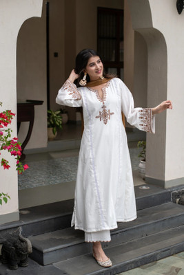 Bhanderi Enterprise Embroidered Kurta, Palazzo & Dupatta Set