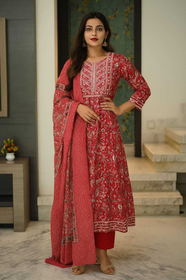 ReshuFashionHub Floral Print Kurta, Palazzo & Dupatta Set