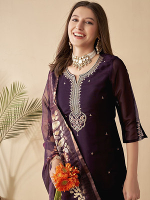 RIWAJ COLLECTION Embroidered Kurta, Trouser/Pant & Dupatta Set