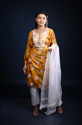 MALKIAT Embroidered Kurta, Trouser/Pant & Dupatta Set