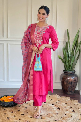 VAIDDO Embroidered Kurta, Salwar & Dupatta Set