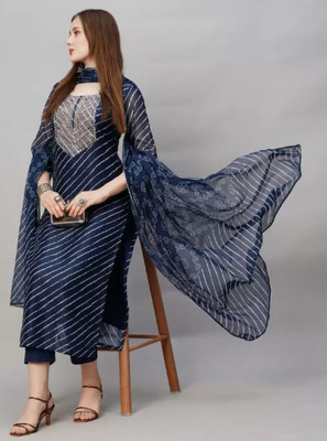 BELLNOW Striped Kurta, Trouser/Pant & Dupatta Set