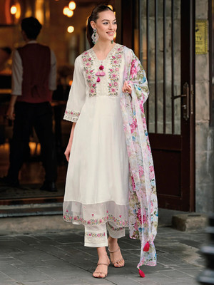 Harekrishna creation Embroidered, Solid, Printed Kurta, Trouser/Pant & Dupatta Set
