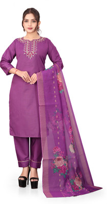 ROZRI Embroidered Kurta, Palazzo & Dupatta Set