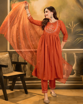 Sangria Embroidered Anarkali Kurta, Bottom & Dupatta Set