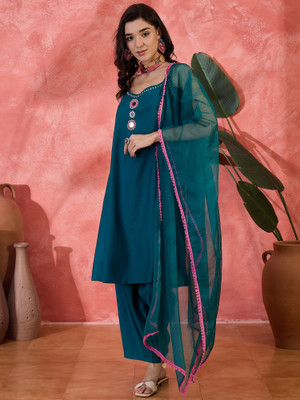 Sangria Embroidered, Embellished Kurta, Trouser/Pant & Dupatta Set