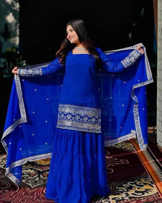STYLELOOP Embroidered Kurta, Sharara & Dupatta Set