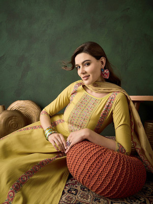 Sangria Embroidered Kurta, Trouser/Pant & Dupatta Set