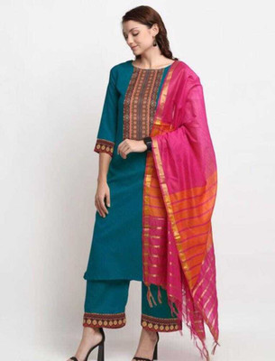 CreationRajvi Striped Kurta, Palazzo & Dupatta Set