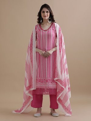 Jaipur Kurti Striped Kurta, Trouser/Pant & Dupatta Set