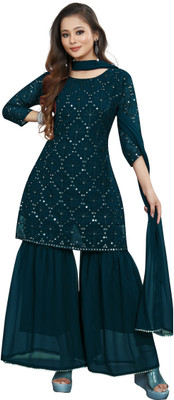 RAHIL ART Embellished Kurta, Sharara & Dupatta Set