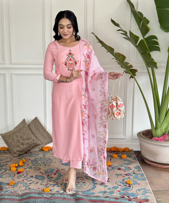 GlimmerGown Embroidered, Solid, Floral Print Kurta, Salwar & Dupatta Set