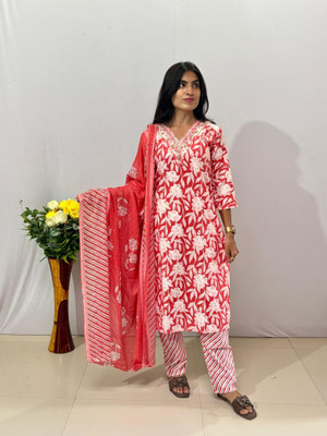EthniWa Floral Print Kurta, Trouser/Pant & Dupatta Set