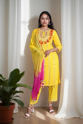 PSAkurti Embroidered Kurta, Trouser/Pant & Dupatta Set