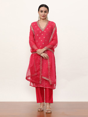 Jaipur Kurti Embroidered Kurta, Trouser/Pant & Dupatta Set
