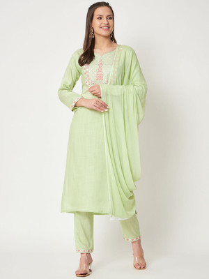 Tela Bonita Embroidered Kurta, Trouser/Pant & Dupatta Set