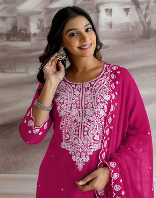 Skylee Embroidered, Embellished Kurta, Trouser/Pant & Dupatta Set