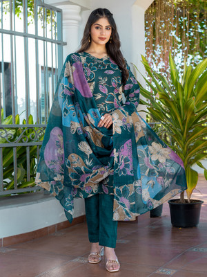 ARADHNA Floral Print Kurta, Trouser/Pant & Dupatta Set