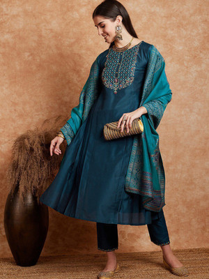 Sangria Embroidered Kurta, Trouser/Pant & Dupatta Set